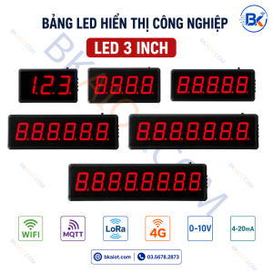 Bảng LED Hiển Thị Công Nghiệp LED 3 Inch BKAIOT hỗ trợ tùy chọn WiFi, MQTT, LoRa, 4G, 0–10V và 4–20mA