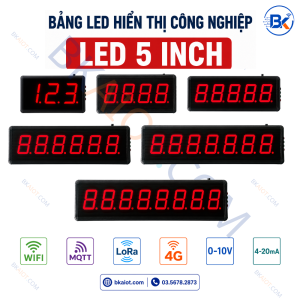 Bảng LED Hiển Thị Công Nghiệp LED 5 Inch BKAIOT hỗ trợ tùy chọn WiFi, MQTT, LoRa, 4G, 0–10V và 4–20mA