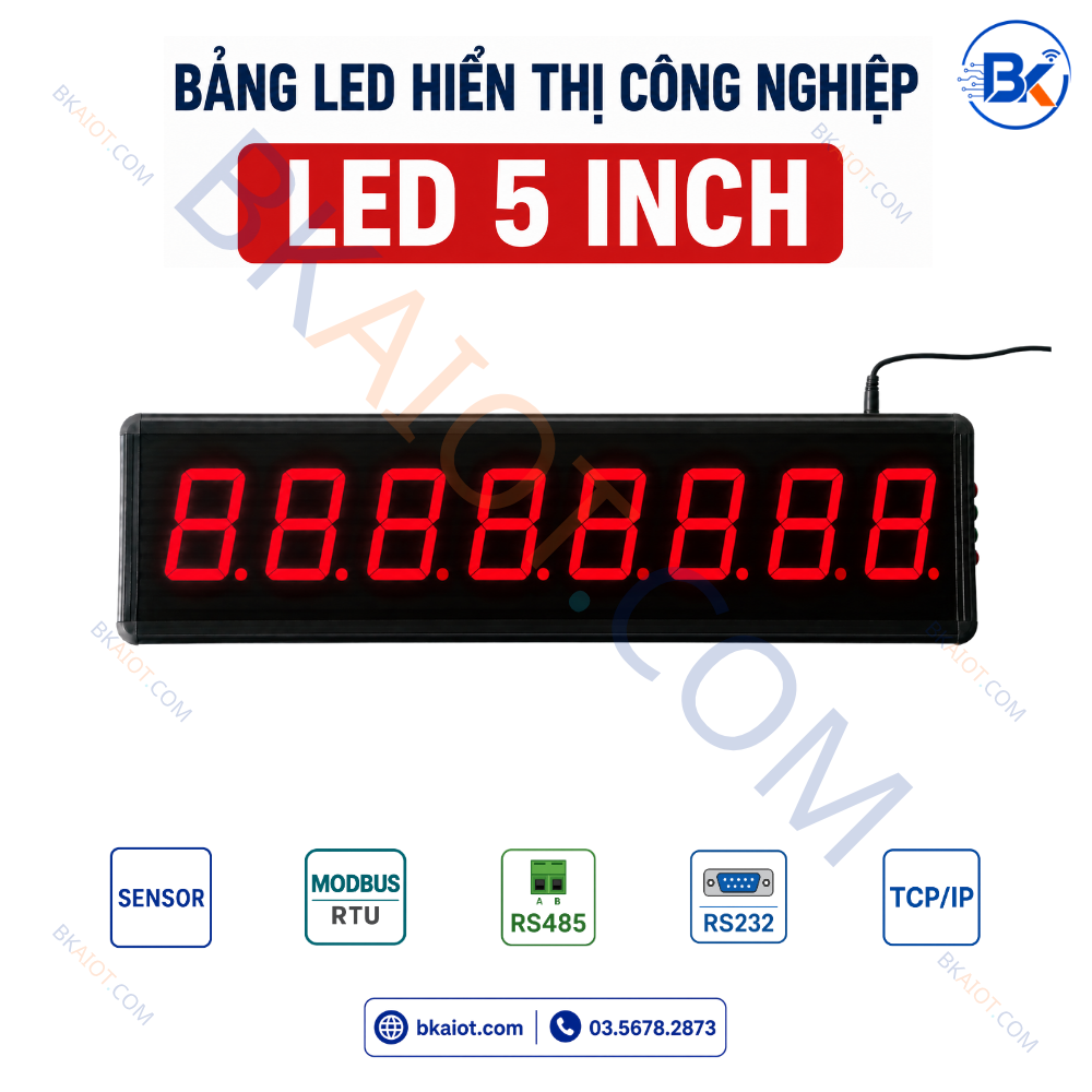 Bảng LED Hiển Thị Công Nghiệp Modbus RS485/TCP IP 5 Inch 7 bang led hien thi cong nghiep led 5 inch 8 so 1